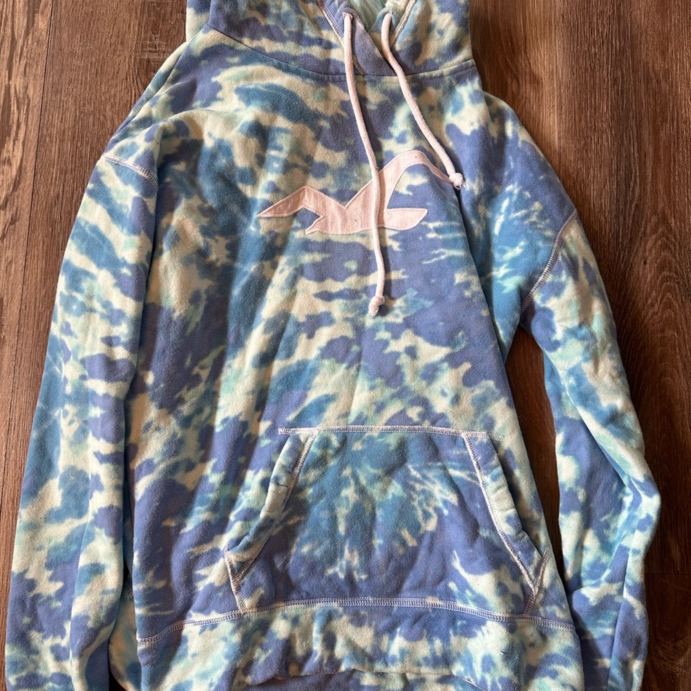 Medium Hollister Soft Blue Tie Dye Hoodie